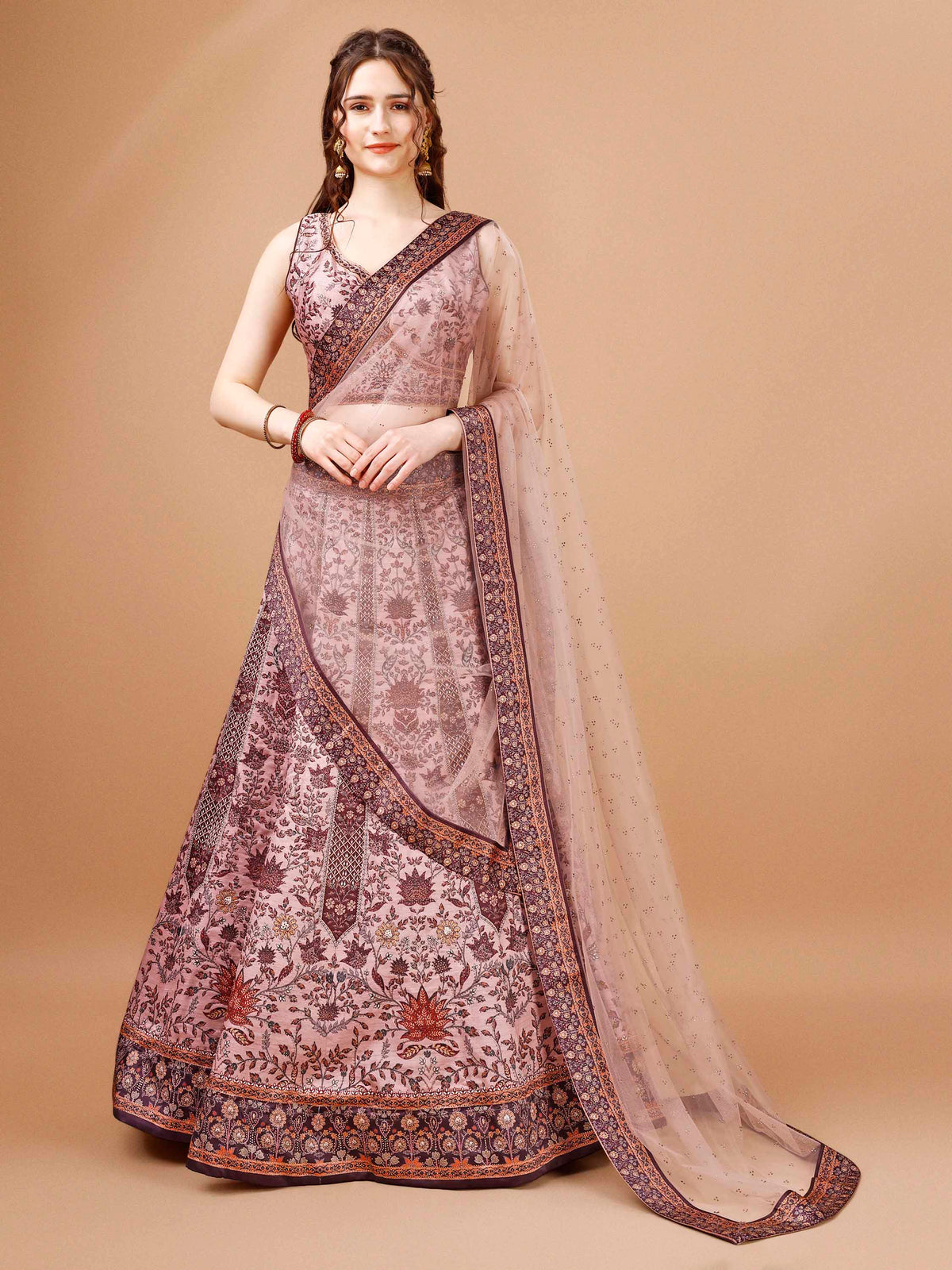 Crystal Canvas: Swarovski-Adorned Digital Print Lehenga