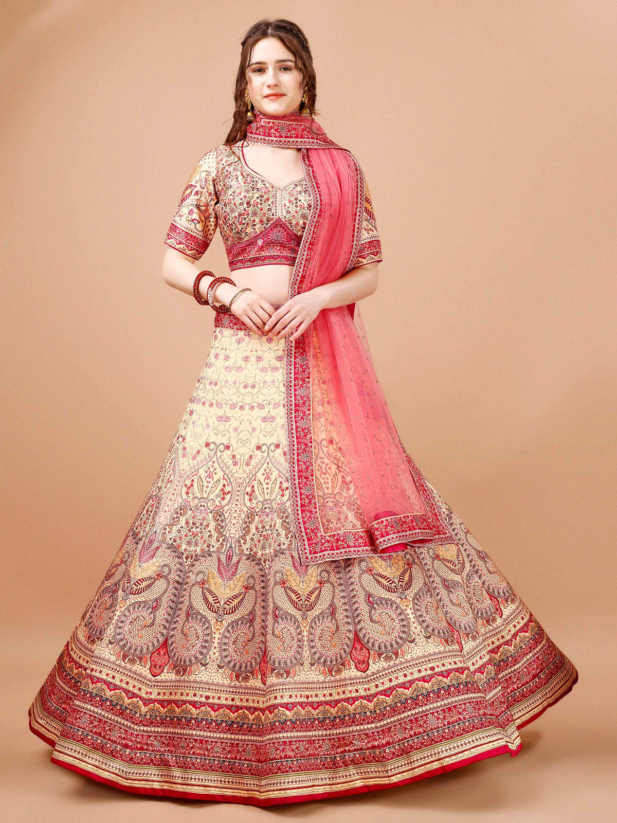 Enchanting Crystal Dreams: Swarovski-Adorned Digital Print Lehenga