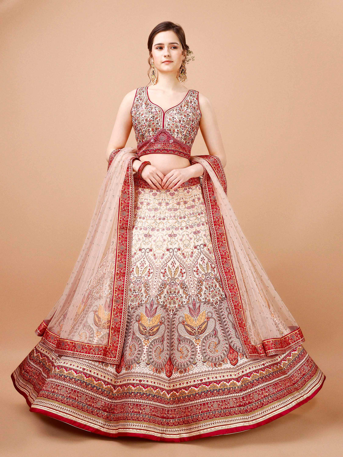 Crystal Elegance: Swarovski-Adorned Digital Print Lehenga