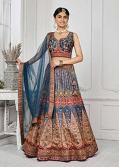 Crystal Elegance: Swarovski Embellished Digital Print Lehenga