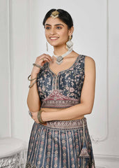 Crystal Elegance: Swarovski Embellished Digital Print Lehenga