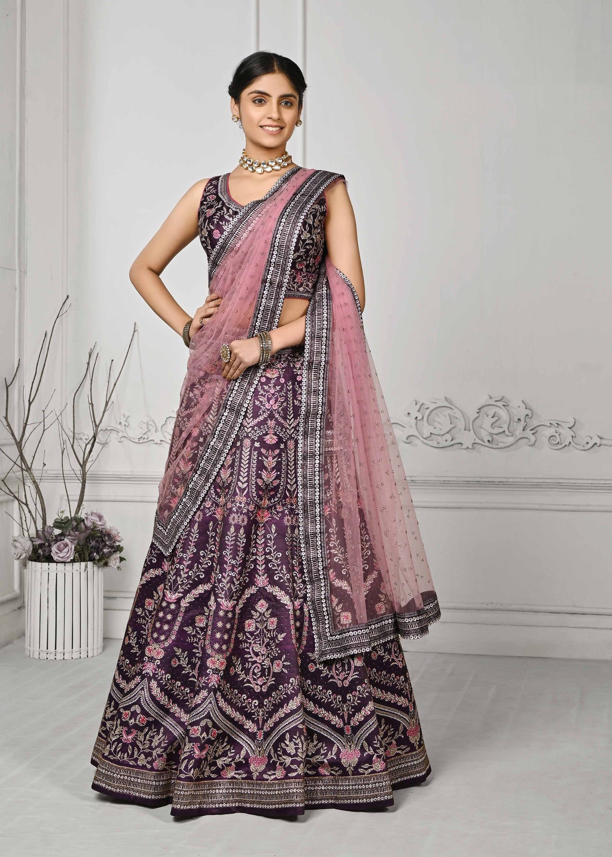 Crystal Elegance: Swarovski-Inspired Digital Print Lehenga