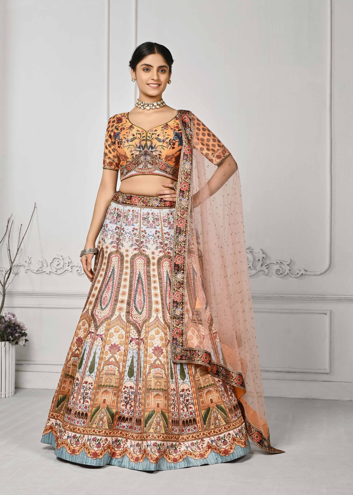 Crystal Dreams: Swarovski-Adorned Digital Print Lehenga