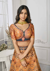 Crystal Elegance: Swarovski-Adorned Digital Print Lehenga