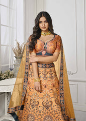 Crystal Elegance: Swarovski-Adorned Digital Print Lehenga