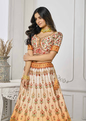 Gleaming Elegance: Swarovski Crystal Adorned Digital Print Lehenga