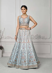 Crystal Cascade: Swarovski Embellished Digital Print Lehenga