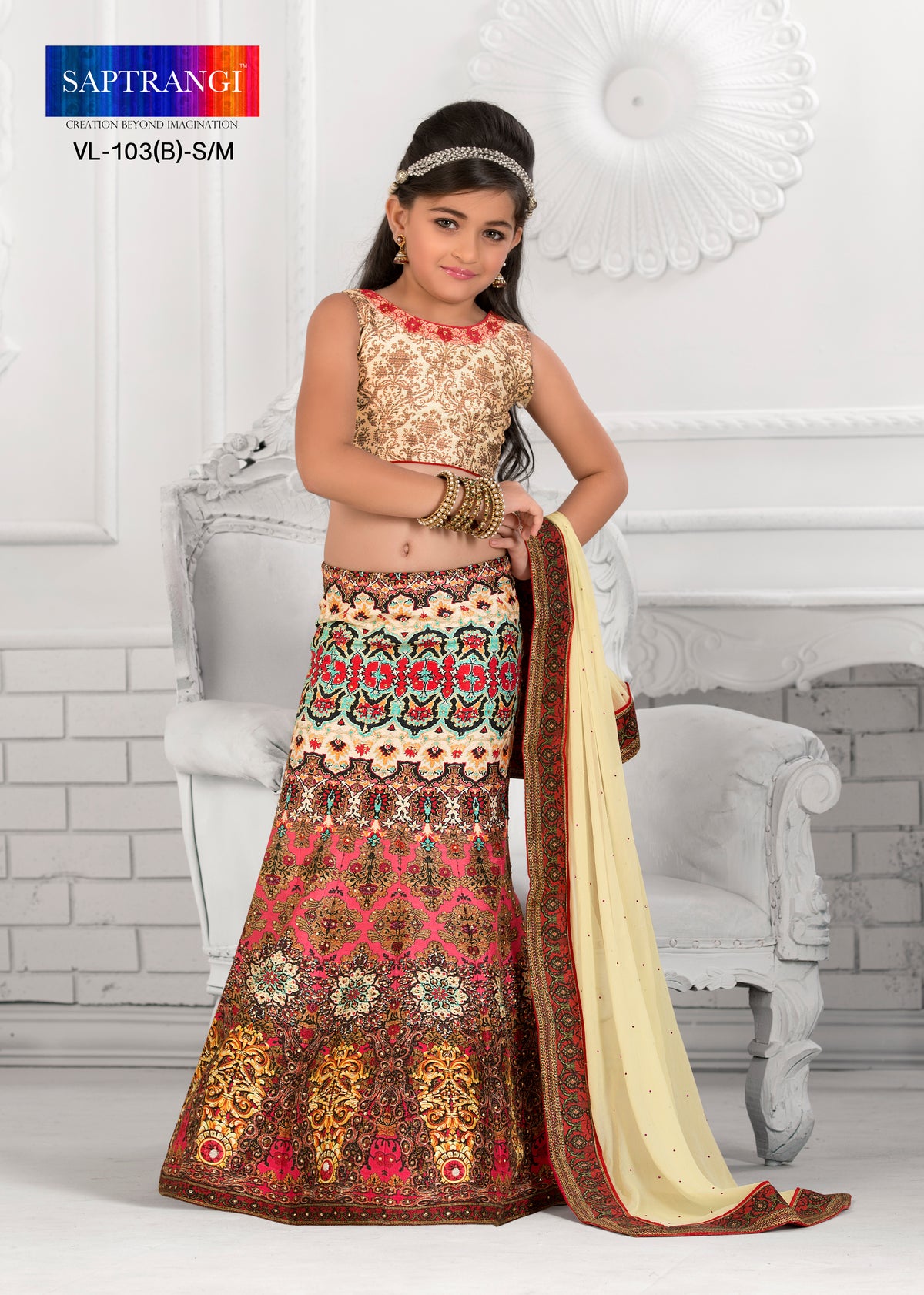 Enchanting Ensemble Khadi Mono Silk Lehenga for Kids.