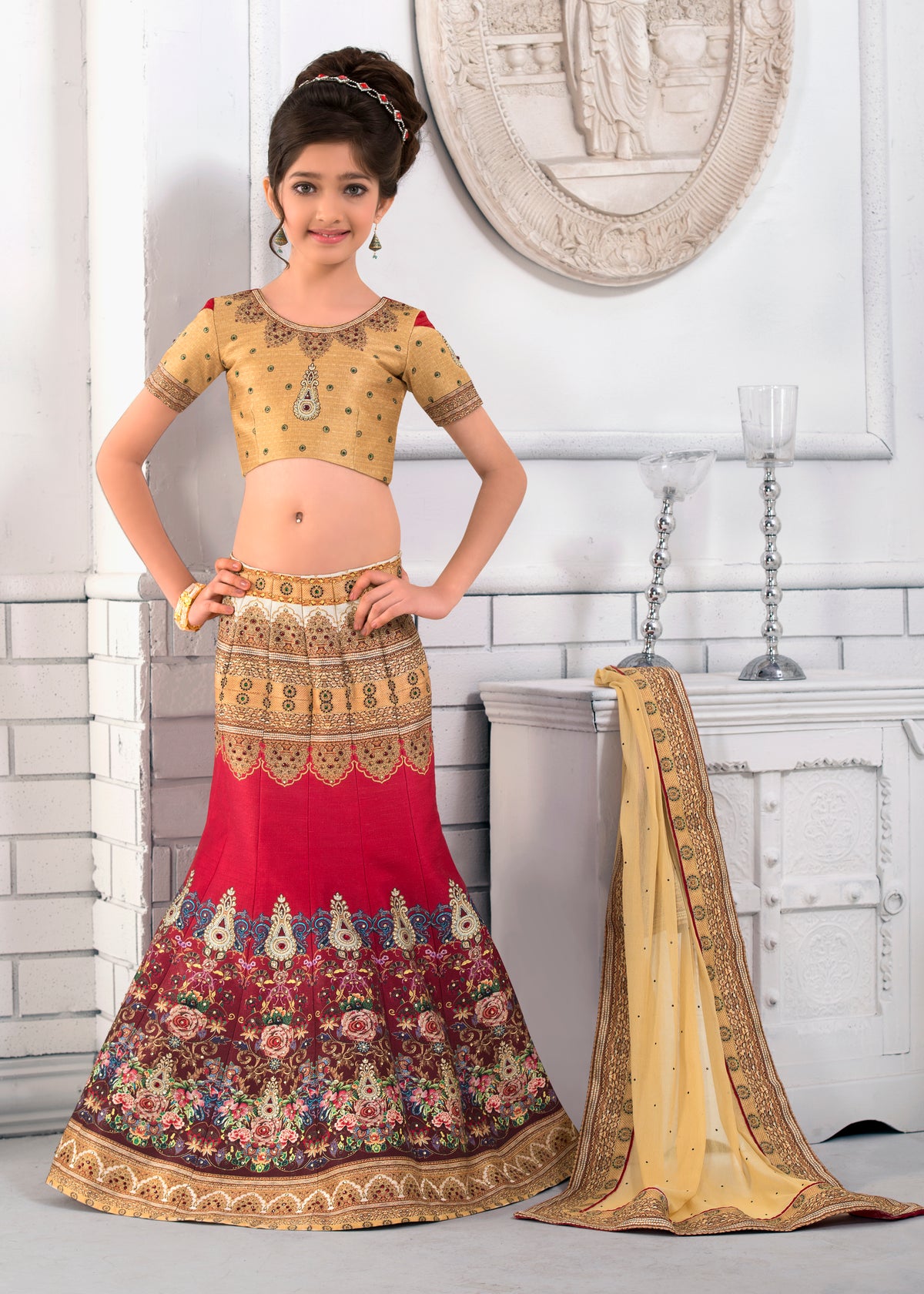 Artisanal Delight Khadi Mono Silk Lehenga for Kids