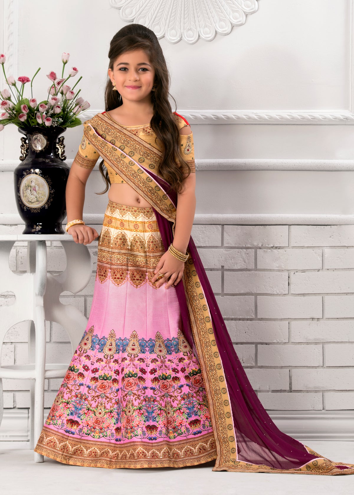 Fashionable Fusion Khadi Mono Silk Lehenga for Kids