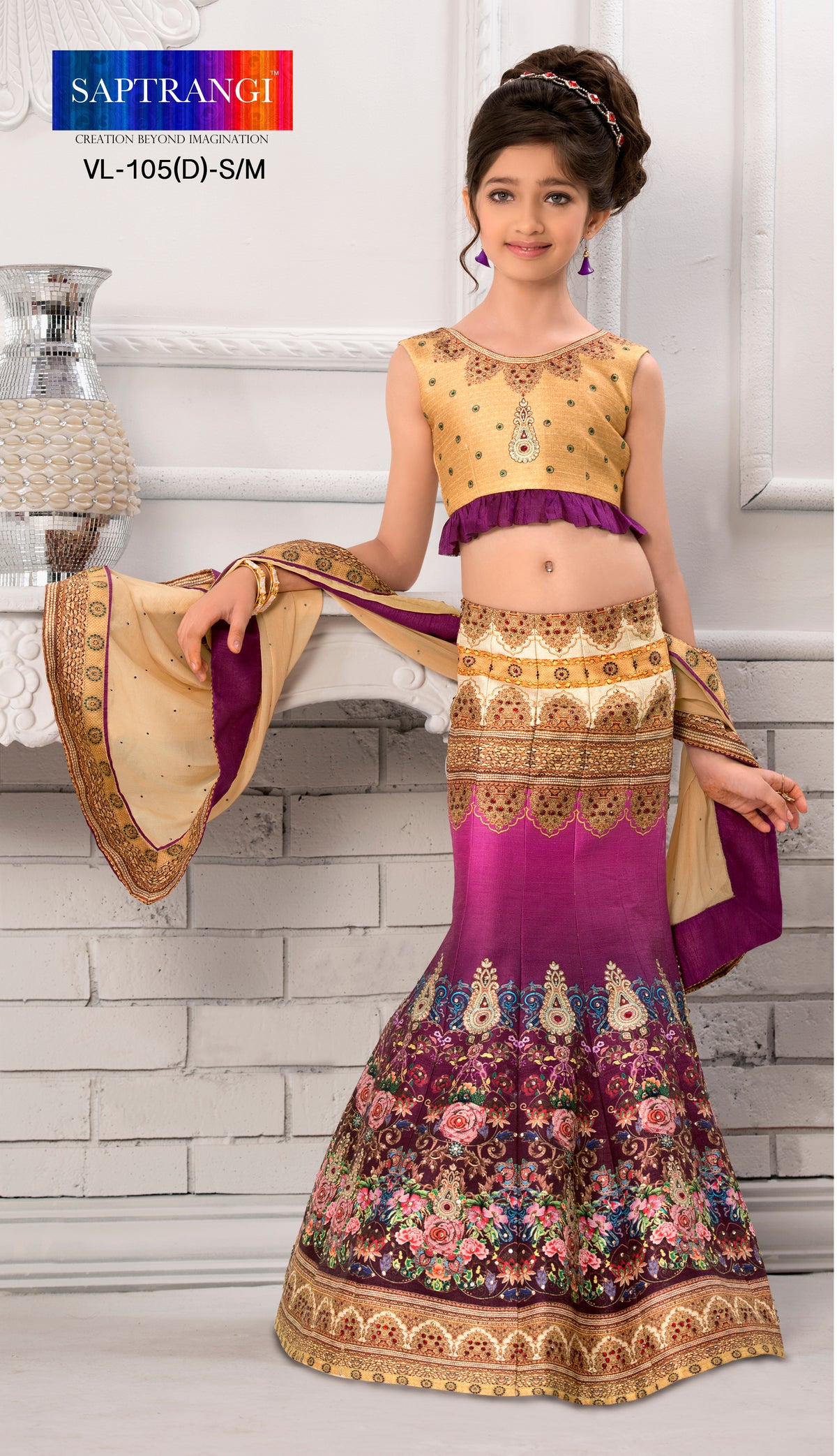 Retro Revival Kids Khadi Mono Silk Lehenga