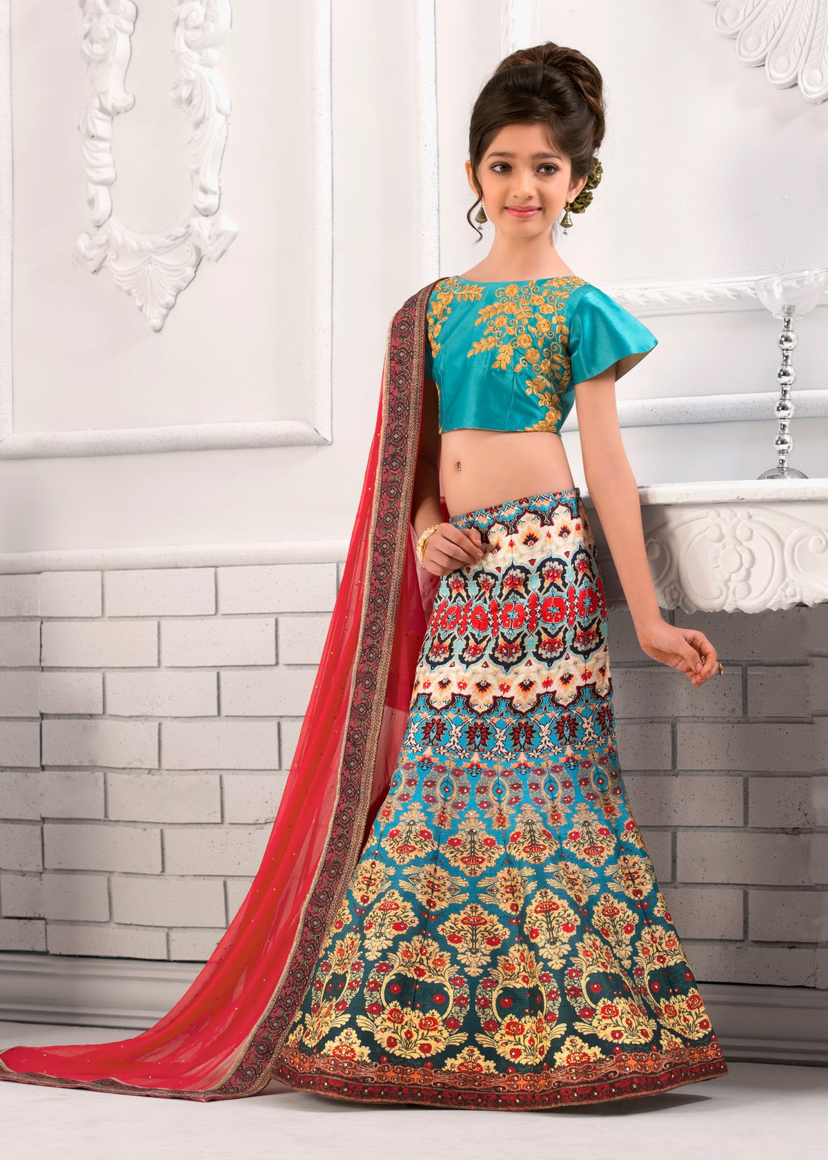 Playful Pastels Khadi Mono Silk Kids Lehenga