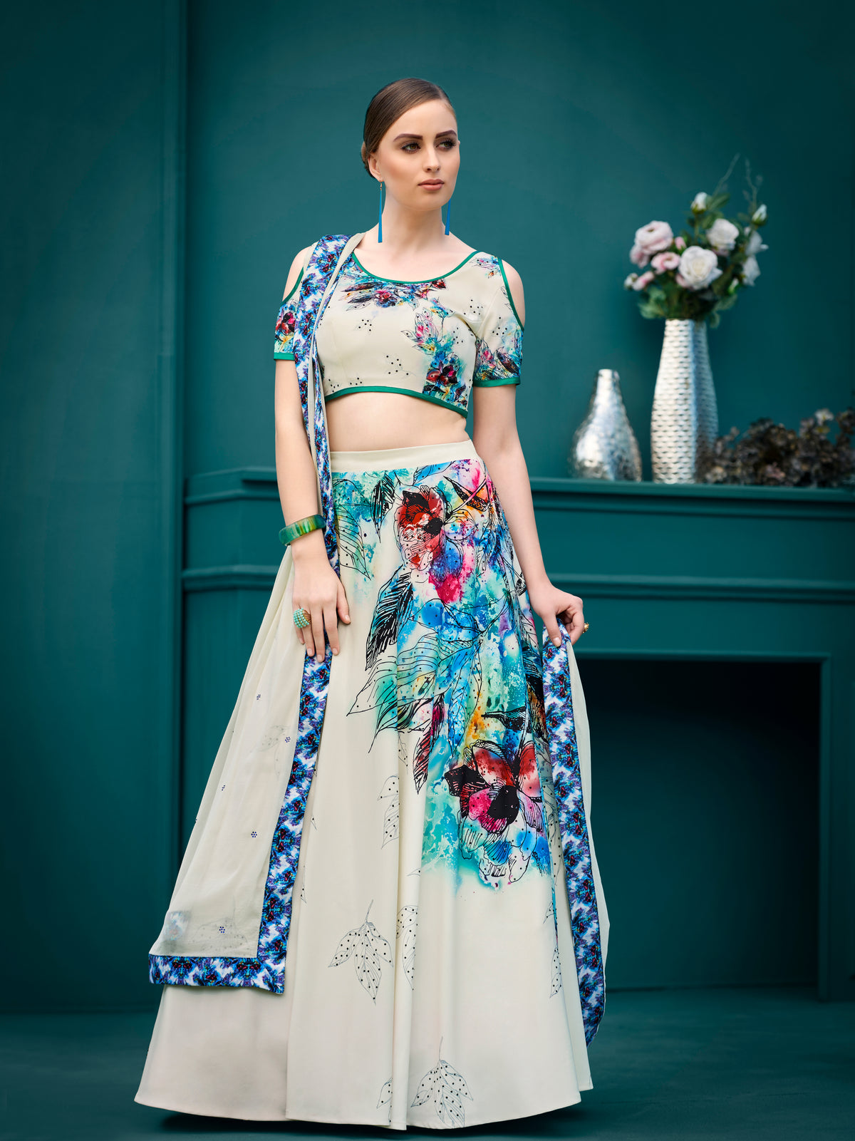 Floral Symphony Digital Print Lehenga.