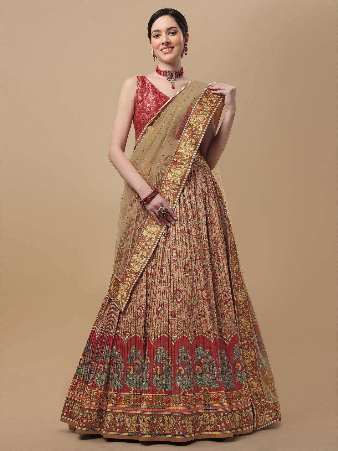Mystical Blooms Kalamkari Digital Print Lehenga
