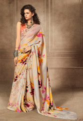 Frosty Blooms": A Digital Print Satin Silk Saree