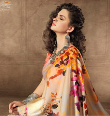 Frosty Blooms": A Digital Print Satin Silk Saree