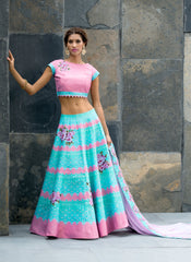 Pretty in Pink & blue A Digital Print Girlish Lehenga for a Sweet and Chic Look
